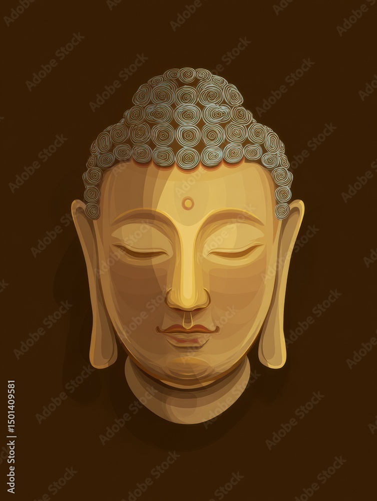 Fototapete serenity depicted in a flat design of buddha face with calm expression and soft lighting above