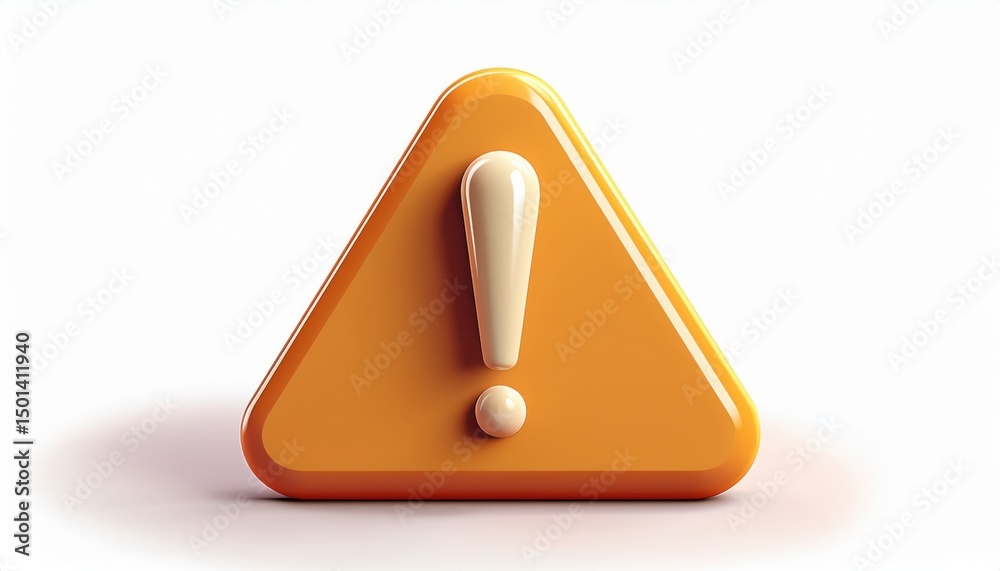 Poster  3d orange warning icon with white exclamation mark in triangular shape for alert system, web interface, mobile app ui, game design, branding or safety sign visuals