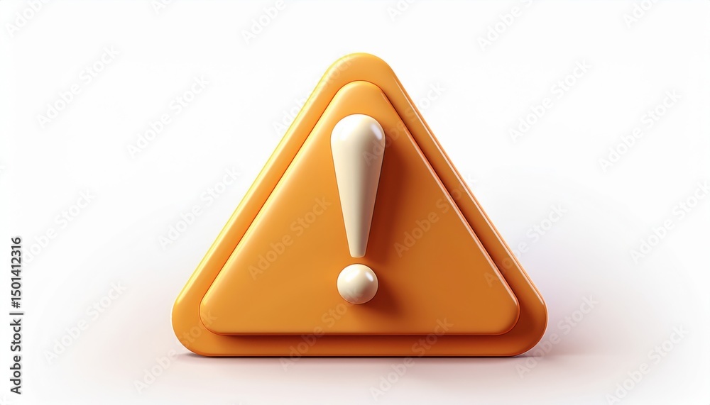 Poster  3d orange warning icon with white exclamation mark in triangular shape for alert system, web interface, mobile app ui, game design, branding or safety sign visuals
