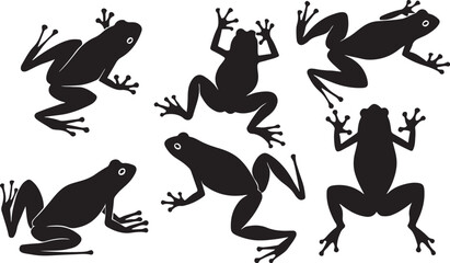 Naklejka premium Black Silhouette Jumping Frog: Whimsical Amphibian Illustration in Eco-Friendly Minimalist Vector Art Styles for Nature Lovers and Wildlife Illustration Enthusiasts