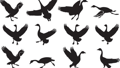 Obraz premium Black Bird Silhouettes and Flying Geese: Abstract Wildlife and Avian Art in Nature Design