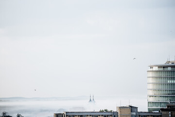 Aerial mosquito control operation at sunrise