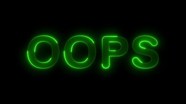 Animated Neon glowing OOPS speech icon on black background. neon OOPS sign animation with seamless loop with vibrant neon glow effect