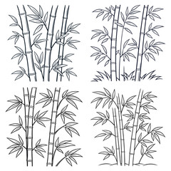 Elegant line art of bamboo grove set with segmented stalks and pointed leaf clusters