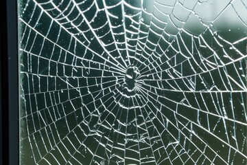 Obraz premium A close-up view of a spider web stuck on a window, great for use in interior or nature-themed designs