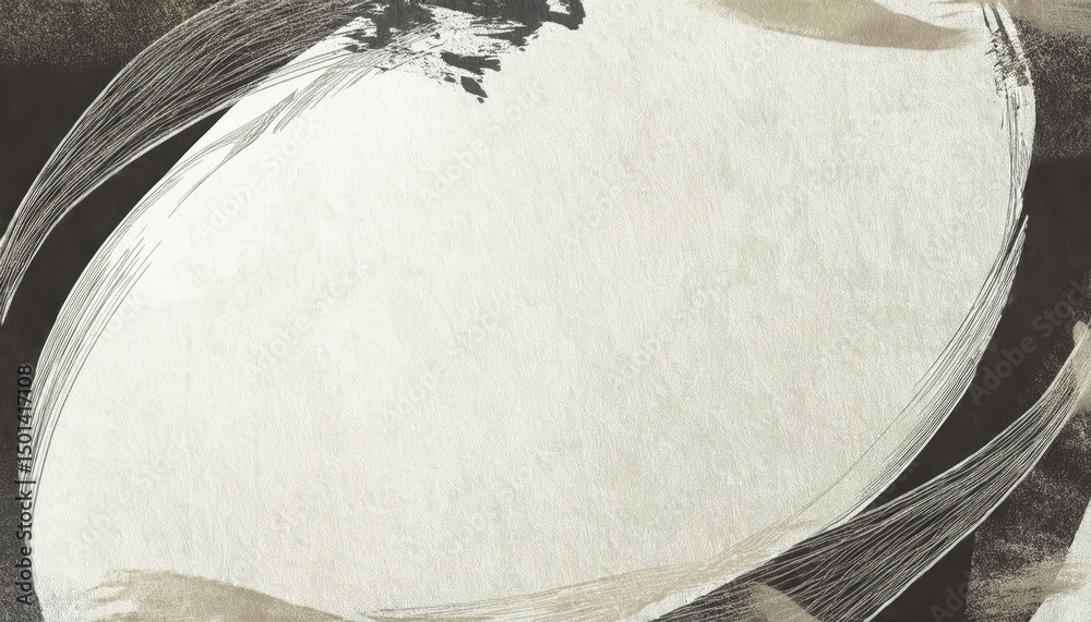 Aufkleber abstract ink brushstroke background with textured beige canvas center and sweeping black and taupe a