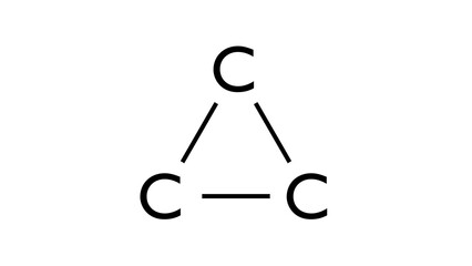 cyclopropane molecule, structural chemical formula, ball-and-stick model, isolated image inhalation anesthetic