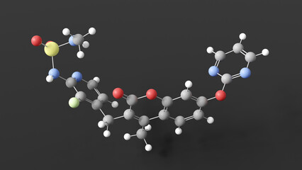 avutometinib molecule 3d, molecular structure, ball and stick model, structural chemical formula anticancer agent