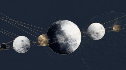 Abstract depiction of planetary alignment in minimalist monochrome