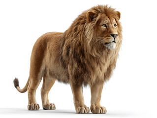 Obraz premium A strong lion displays its noble presence, showcasing a thick mane and keen gaze, symbolizing strength and majesty
