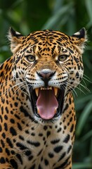 Obraz premium Jaguars powerful roar revealing sharp teeth