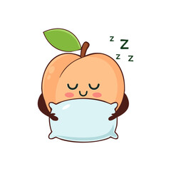 Sleepy cartoon peach sitting down with a white pillow, eyes closed and tiny ‘Z’ marks above. Perfect for calm and cute bedtime themes, especially for children’s illustrations