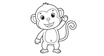 Fototapeta premium A playful monkey waving hello, it has a friendly smile. A charming and cute image