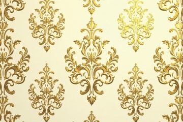 Large-scale damask design with swirling acanthus leaves and arabesques in gold on cream , decor, cream, brocade