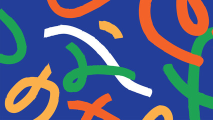 Brush Stroke Curves in Green and Orange on Blue