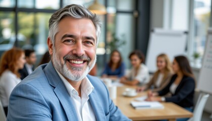 Fototapeta premium Business meeting with confident leader office setting professional portrait collaborative environment engaging viewpoint