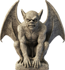 Stone gargoyle figure with outstretched wings.
