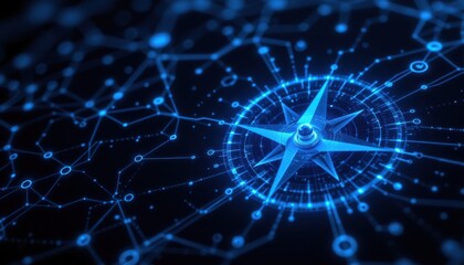 Obraz premium Navigating the digital cosmos blueprint of a star compass virtual environment data visualizations futuristic view