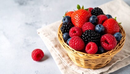 Elegant Berry Basket Display on a Light Wooden Surface