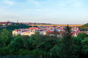 Prague, Czechia - 05.02.2025 - Sunset over pragye from Vysehrad Castle