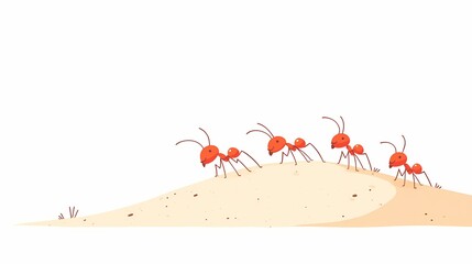 Illustration of red ants carrying sand, teamwork, collaboration, nature