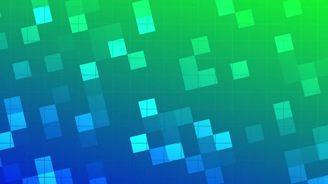 green mosaic background, blue to green abstract digital animation with modern geometric square tiles in technology style for web banners, presentations, or futuristic user interface design