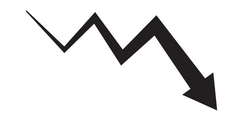 Red arrow going down stock icon on white background. Symbol of down arrow graph icon. financial market crash icon. Red Down Arrow Stock Market Crash Decline Fall icon vector. 
