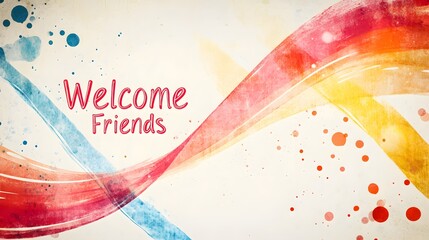 Colorful Abstract Background with Welcome Friends Phrase Design