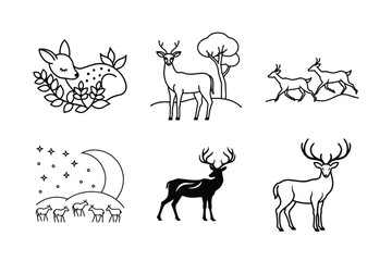 Safari Deer Family Under Acacia Tree – Minimalist Vector
