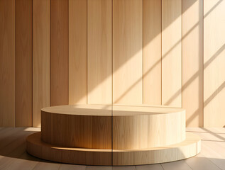 wooden podium for product representation.