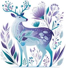 Naklejka premium Stylized deer illustration with decorative floral elements in winter colors