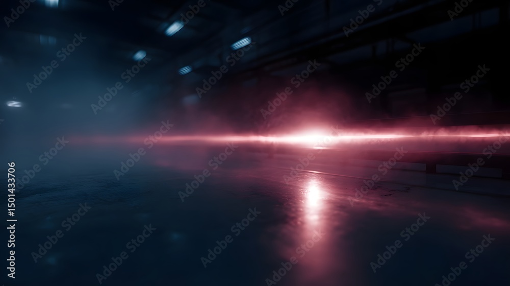 Poster glowing particle collider simulation in a dark physics lab