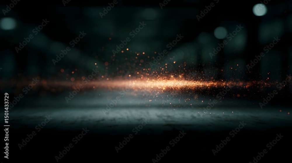 Poster glowing particle collider simulation in a dark physics lab