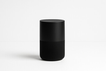 Simple black smart speaker on white background