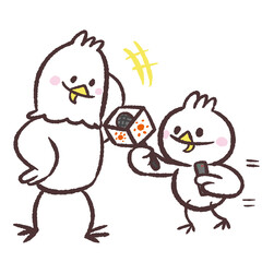 インタビューする白い鳥のイラスト