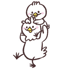肩車する白い鳥のイラスト