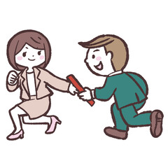男性から女性バトンを渡すイラスト
