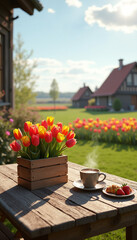 a basket of tulips on the porch Generative AI	
