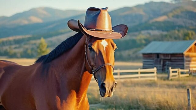 Horse with cowboy hat.