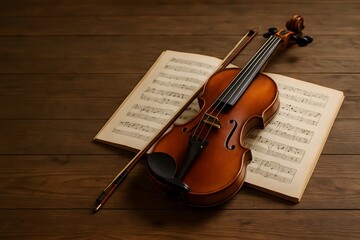 Fototapeta premium Antique Violin Arrangement with Candlelight Ambiance
