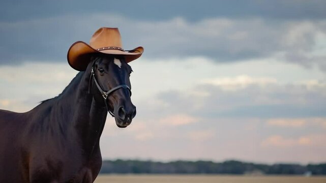 Horse with cowboy hat.