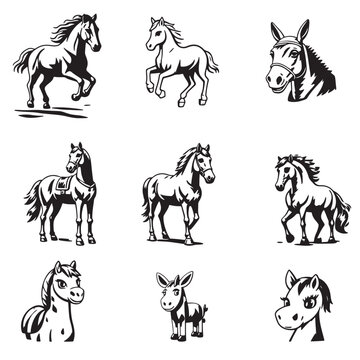 Stylized Horse and Donkey Illustrations