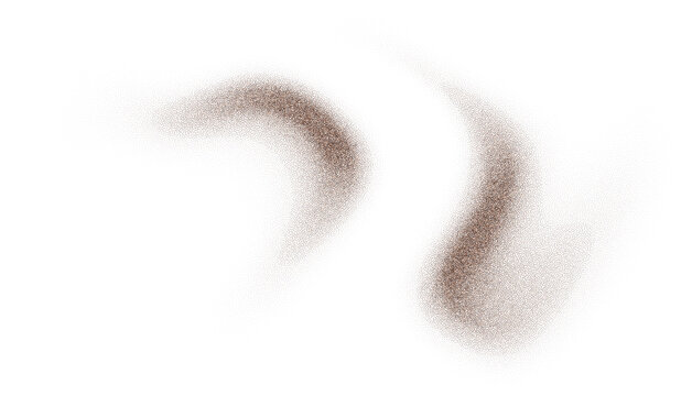 Coffee powder chocolate cocoa dust brown sandy background. Cacao bean particles swirl and splash in realistic motion. Ground cinnamon and sugar scatter in fresh spiral wave design.