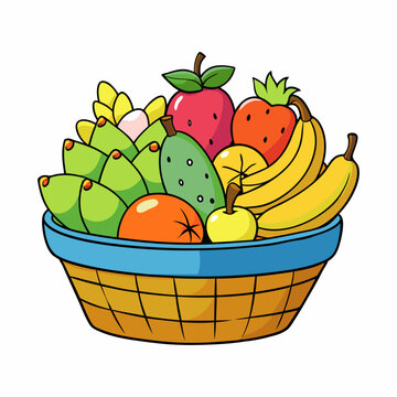 many fruits on a busket vector illustration