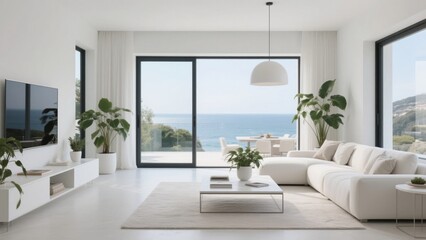 Fototapeta premium Modern Living Room with Ocean View