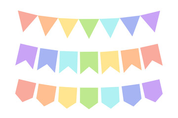 Party flag garland in pastel rainbow color for posters, flyers and website, Vector illustration