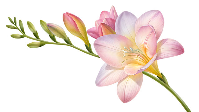 freesia flower isolated on white background PNG. AI GENERATED