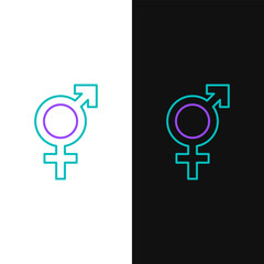Line Gender icon isolated on white and black background. Symbols of men and women. Sex symbol. Colorful outline concept. Vector © Oksana