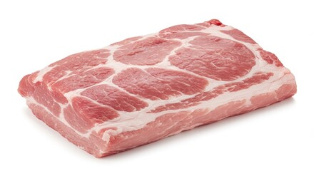 Realistic Photo of a Raw Pork Meat Cut with Pink and White Tones on White Background