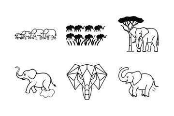 Majestic Elephant Stroll Through the Savannah – Line Art